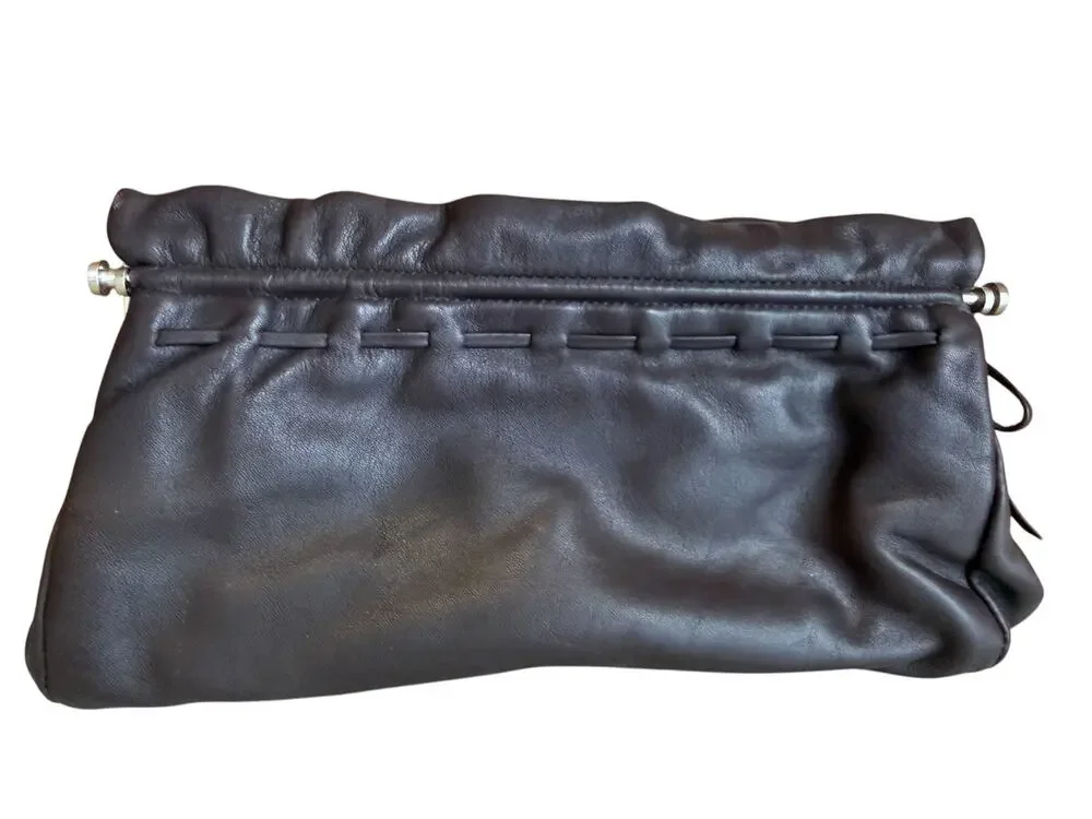 Ann Taylor Ruffled Leather Clutch Bag Chocolate Brown
